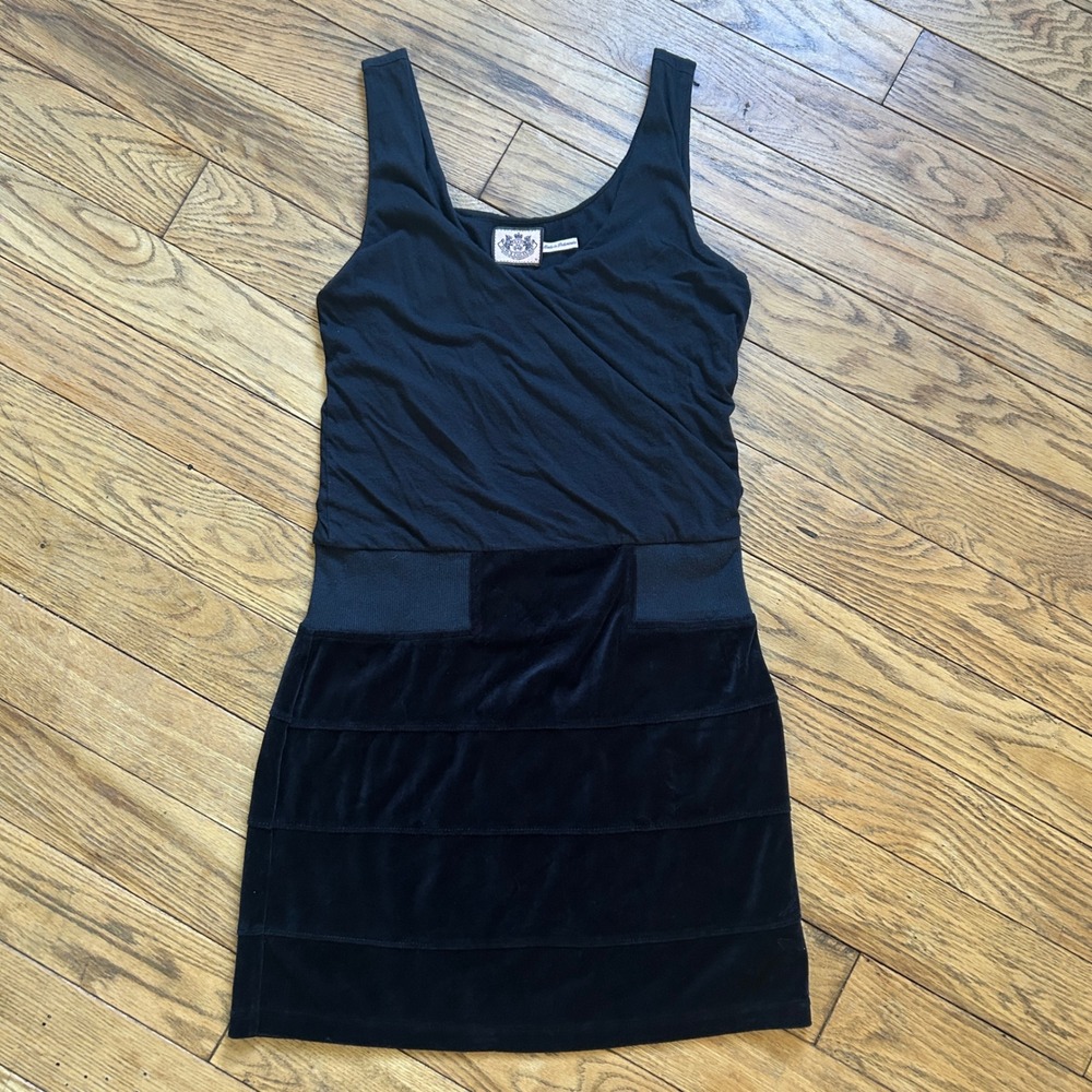 Juicy Couture Black Y2K Velour Tiered Mini Dress Sleeveless Pink Tag M